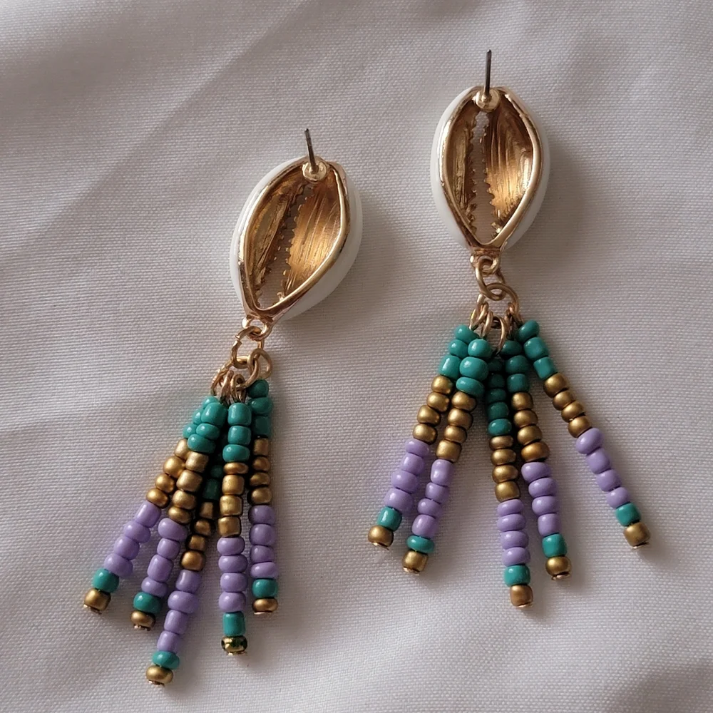 Seashell Beaded Drop Earrings Beachy